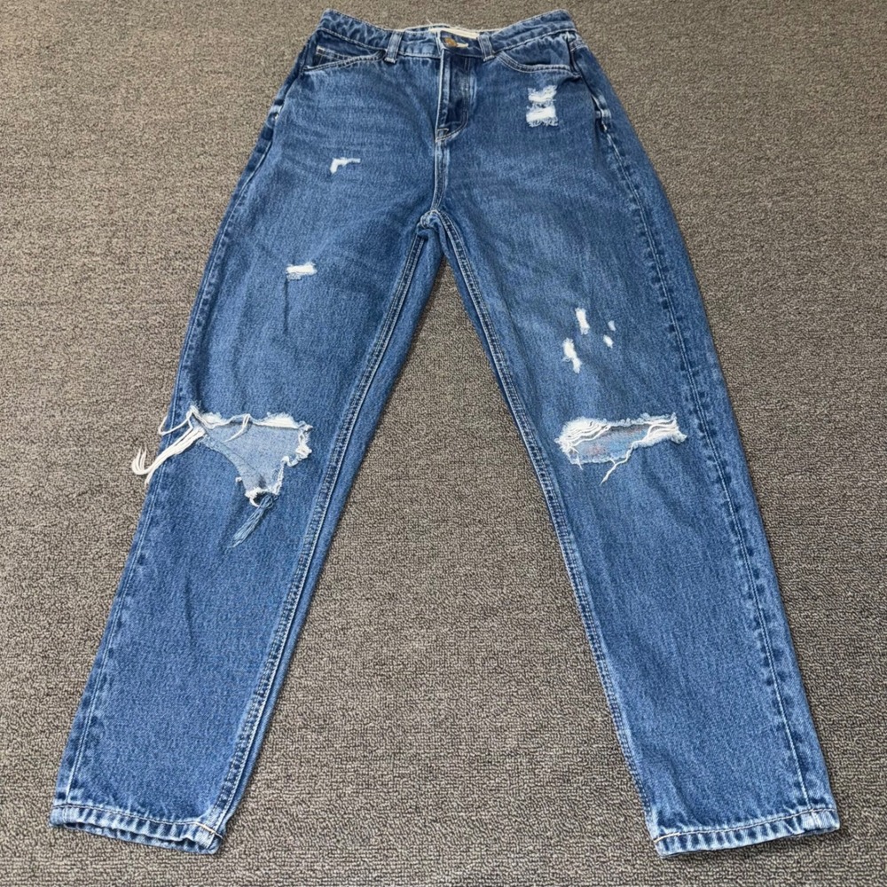 Primark Denim Co Ripped Mom Jean Blue High Waisted Distressed Size 2 Casual Wear